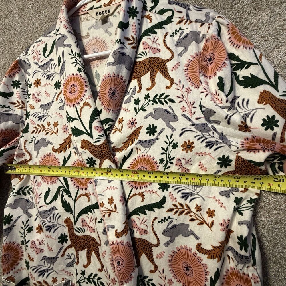 Boden Cotton Dressing Gown Robe L Large Leopard Sunflower Whimsical Cottagecore - Picture 6 of 10